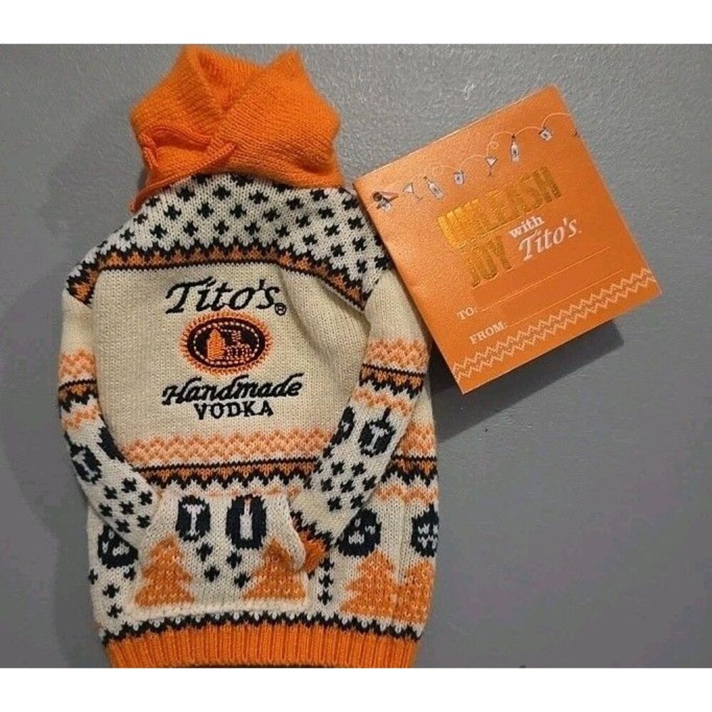 Tito's Handmade Vodka "Vodka for Dog People" Holiday Bottle Sweater Hoodie